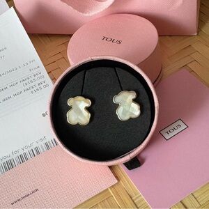 Tous Mother of Pearl Silver Bear Stud Earrings